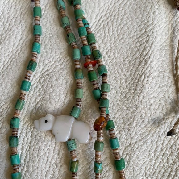 Vintage Navajo TURQUOISE & Heishe necklace with reversible shell pendant - Picture 6 of 7